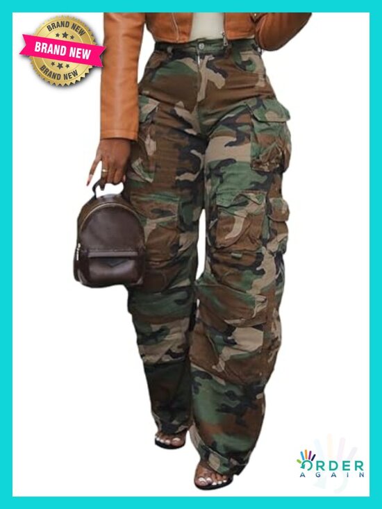 Pants - Baggy Cargo Jeans High Waisted Straight Leg Ripped Streetwear Stretchy Denim